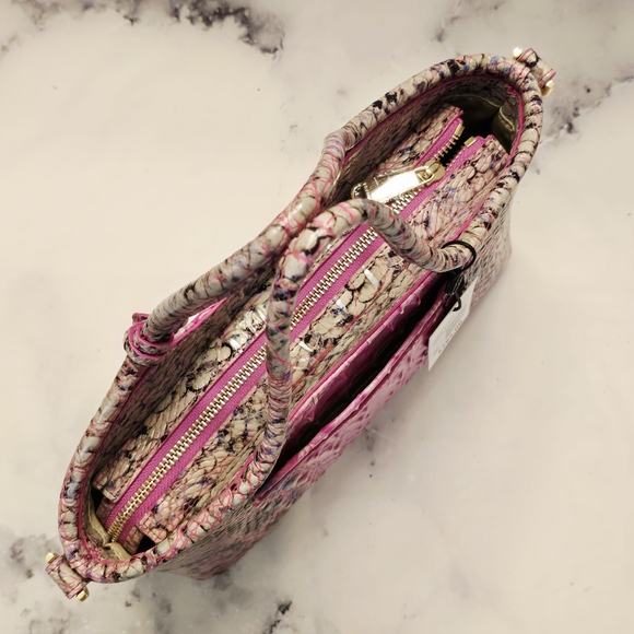 Brahmin Ombré Melbourne Small Elaine Satchel Pink Cobra Snake Embossed Leather - Picture 7 of 12